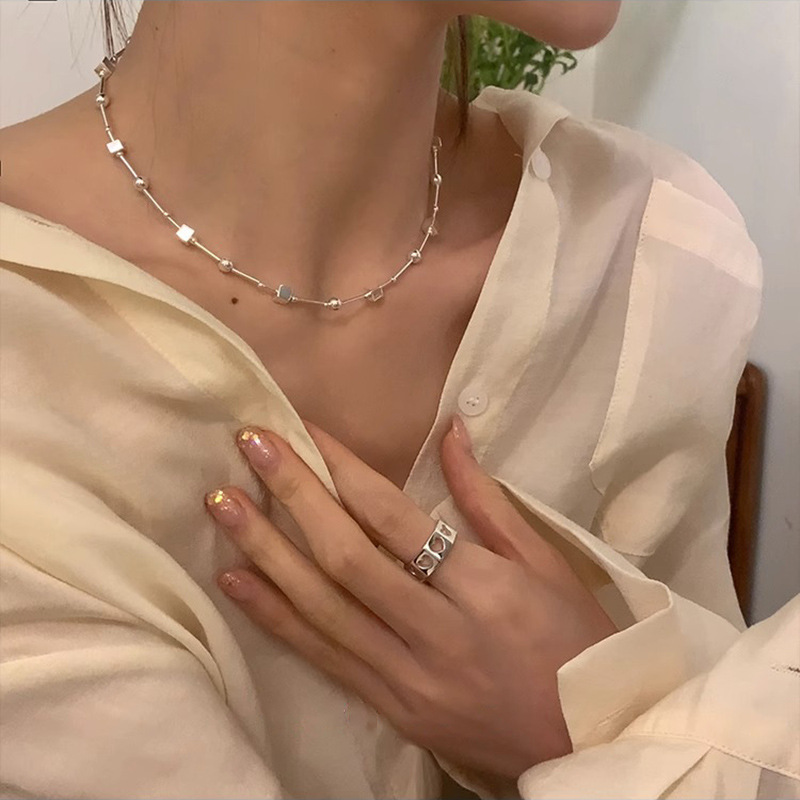 Korean Niche Design Geometric Beaded Necklace