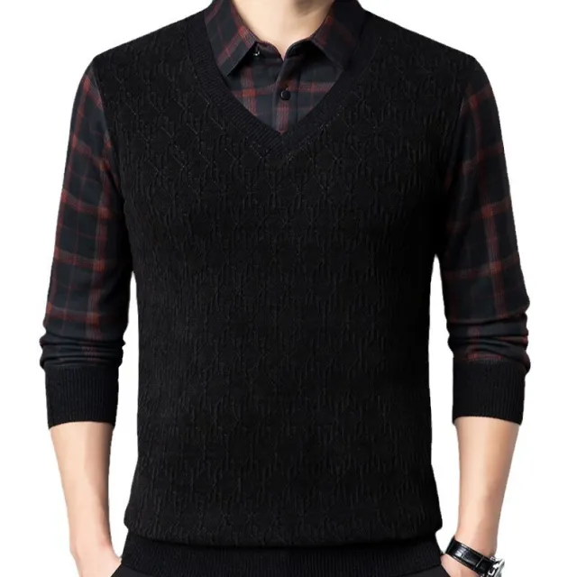 Men's Fleece lined Thickened Knitting Sweater Bottoming Shirt Dark Purple - Shop at LoveMi