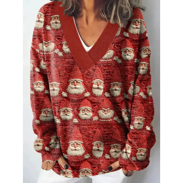 European And American Christmas Series V neck Printed Sweater Cln10162 - Shop at LoveMi