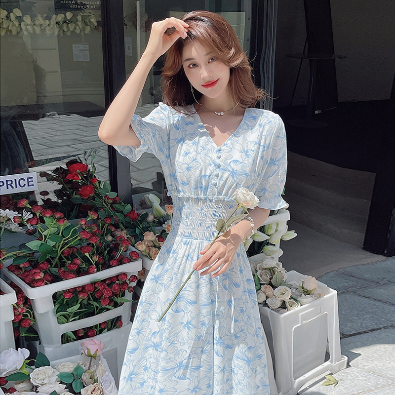 Puff Sleeve Chiffon Dress French Style Mori Sweet