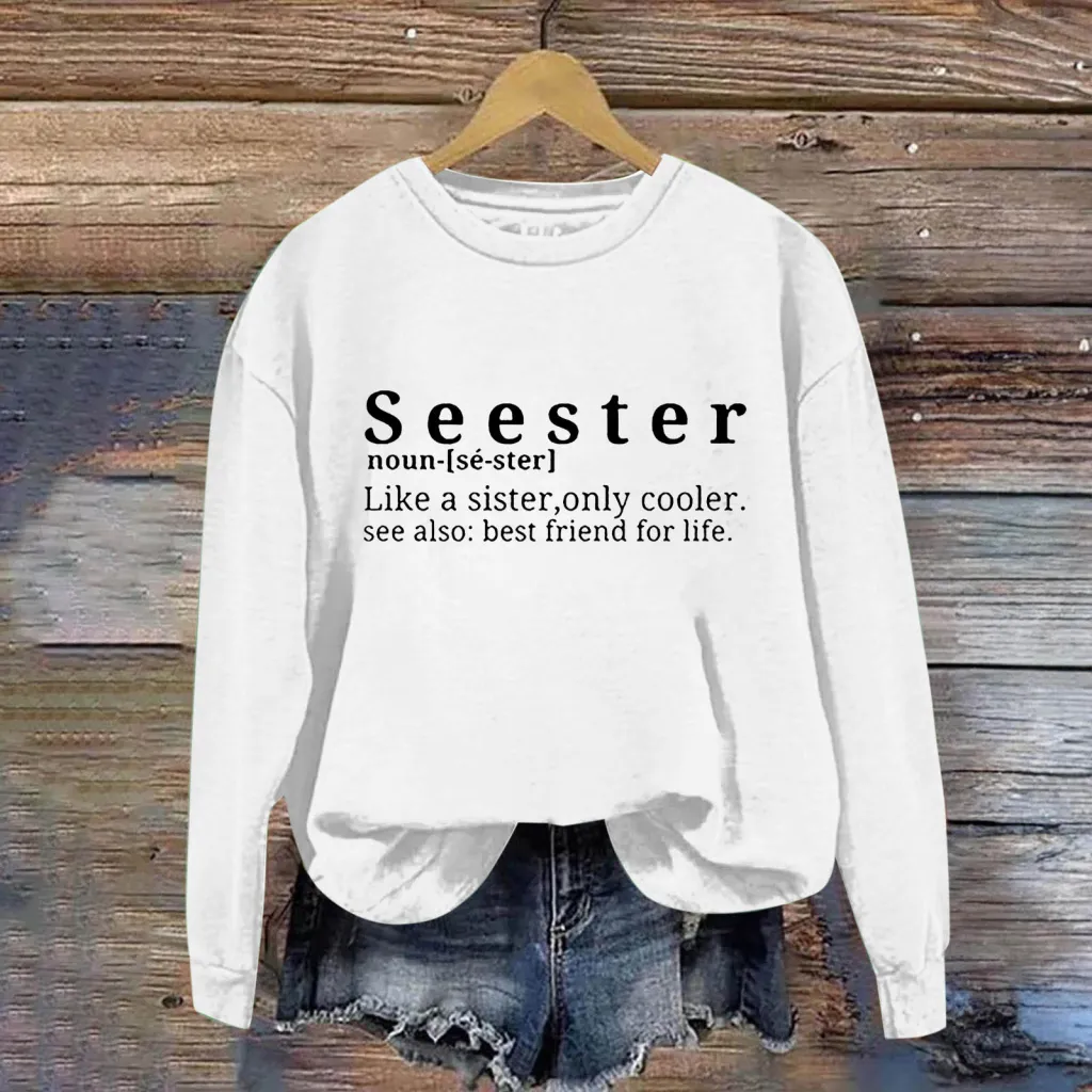Letter Simplicity Printed Round Neck Women's Sweater - White