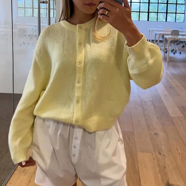 Button Versatile Knitted Cardigan Coat For Women Yellow - Shop at LoveMi