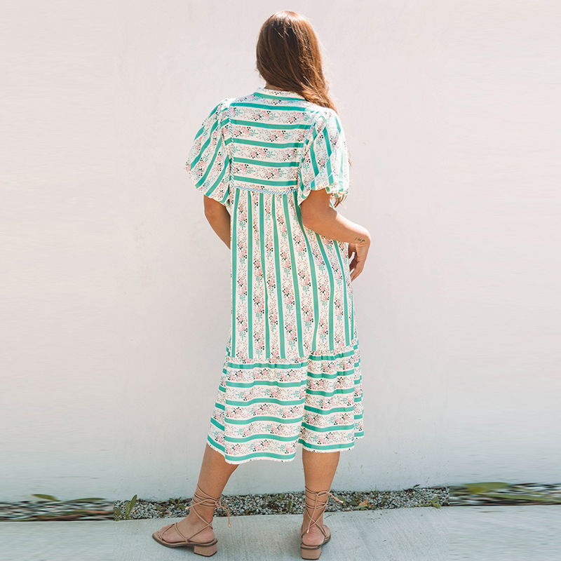 Multi-Color Loose Slim Fit Printed Long Dress For Women