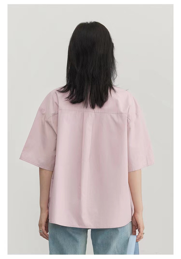 Neutral Casual Loose Double-row Stacked Placket Short Sleeve Shirt