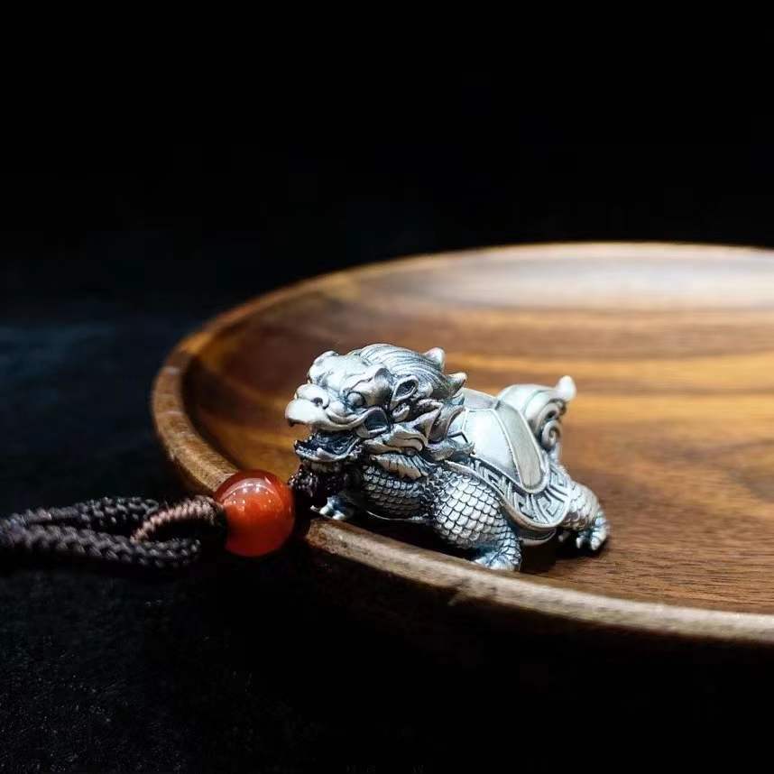Pure Silver S999 Dragon Turtle Pendant Money Drawing And Luck Changing Men And Women Couple