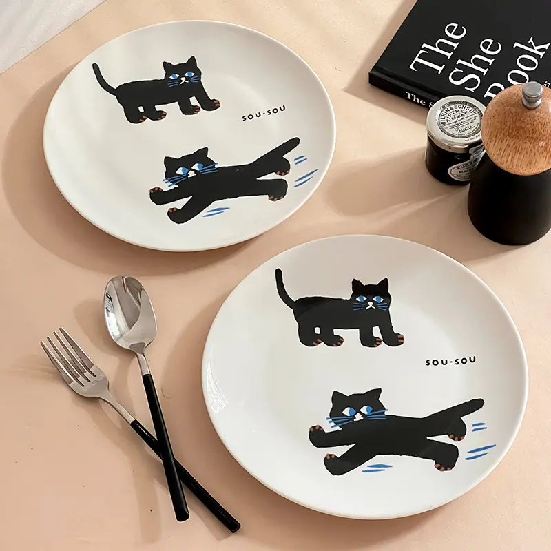 Ceramic Dinner Plate Black Cat Breakfast Household