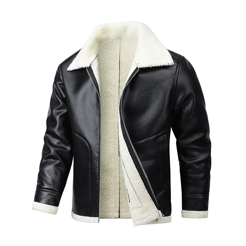 Fleece Lined Extra Thick Leather And Fur Jacket - Image 5