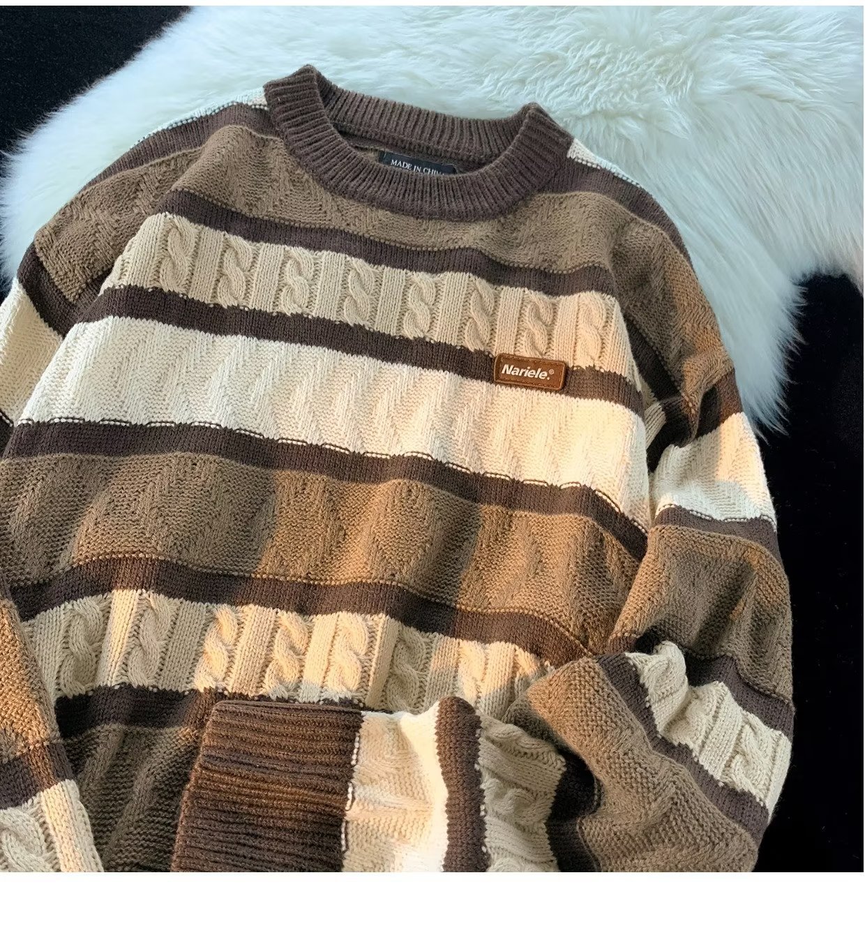 Men's Fashionable Retro Twisted Contrast Color Striped Sweater