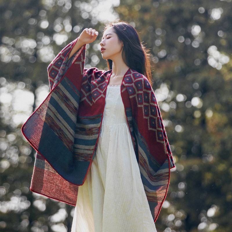 Qinghai Tibet Nepal Travel Warm Red Air-conditioned Room Shawl Scarf