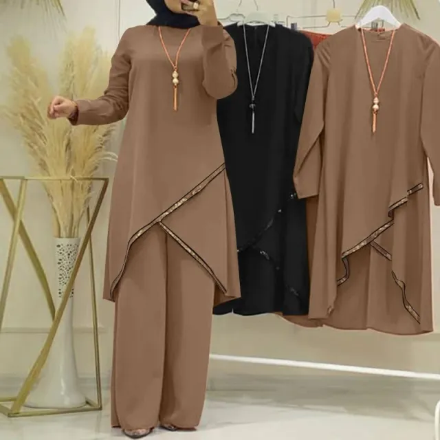 O collar Long Sleeve Shirt Wide Leg Pants Suit Casual Women's Suit Khaki - Shop at LoveMi