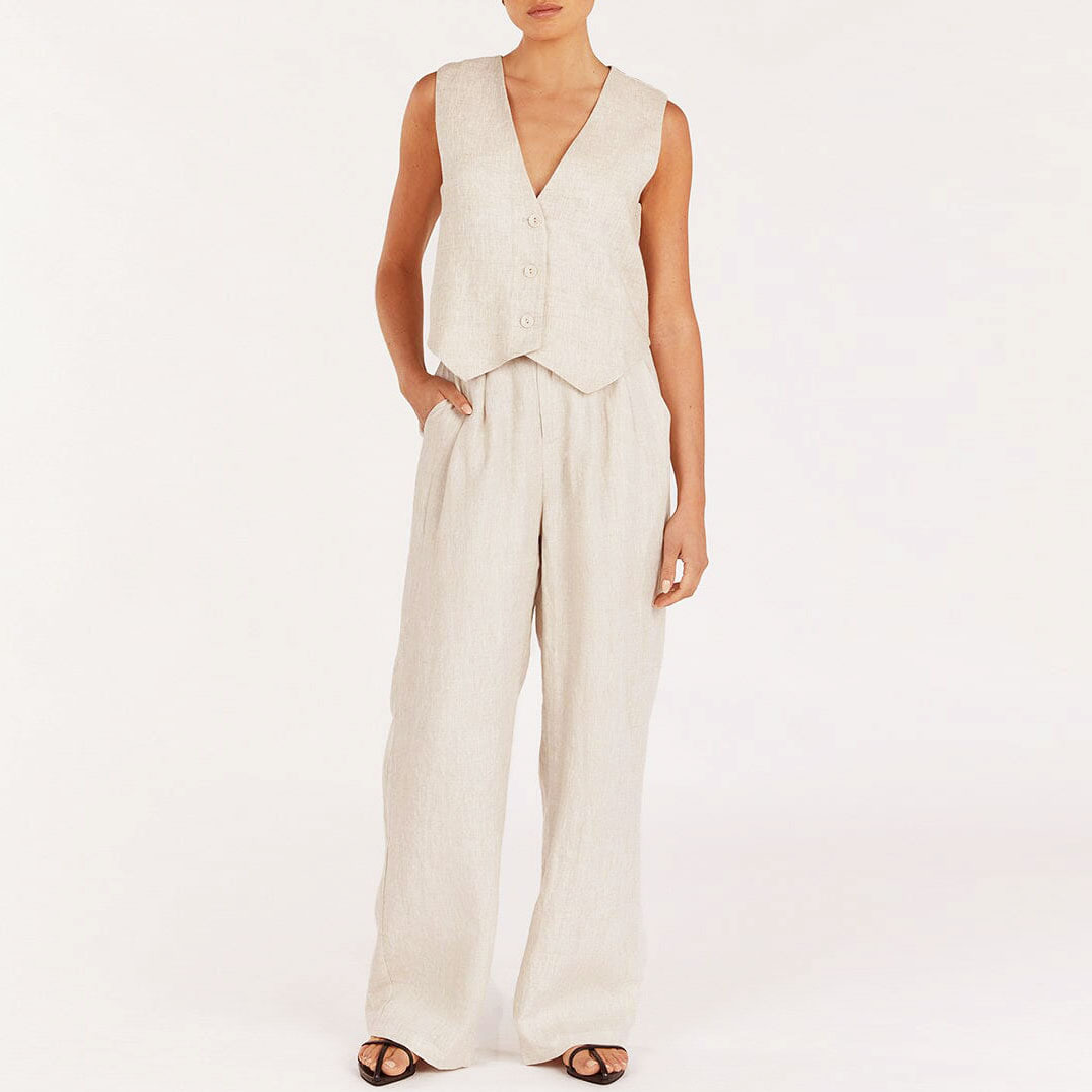 Solid Color Vest High Waist Trousers Two-piece Set