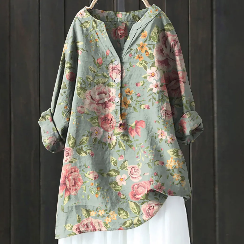 Long Sleeve Slub Linen Comfort Printing All-matching Shirt - Xl240533 Hcy02-M