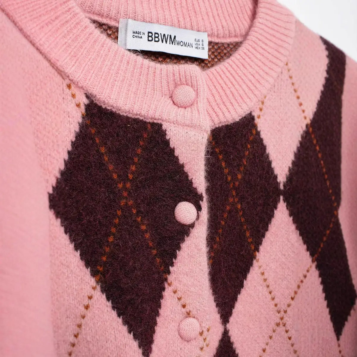 Rhombus Jacquard Round Neck Knit Casual Coat