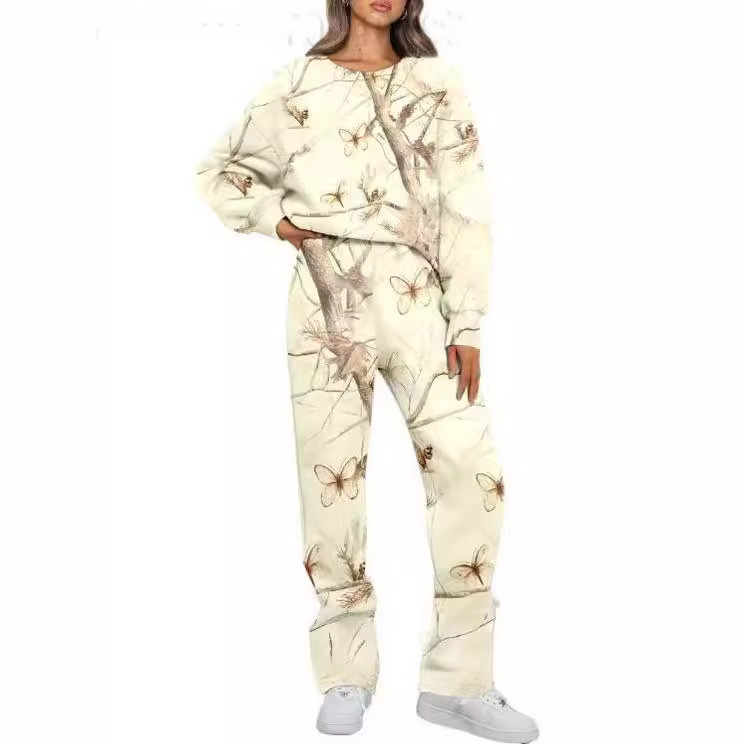 Women's Digital Printed Round Neck Top And Trousers Suit