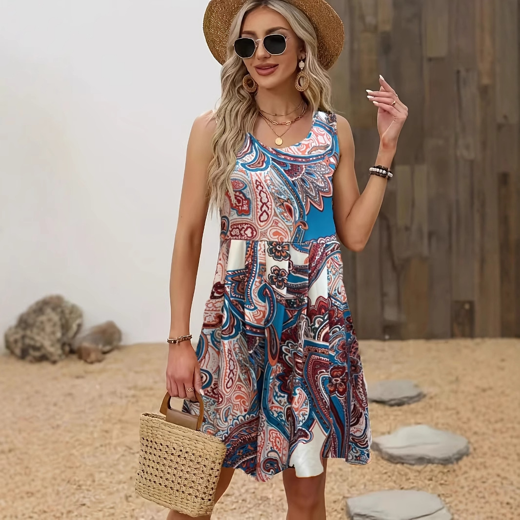 Floral-print Slimming Strapless Sleeveless Dress