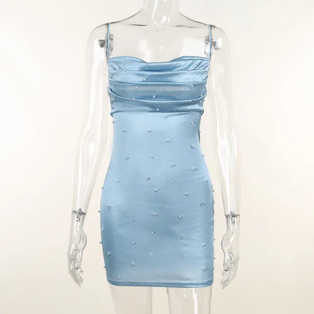Women's Beaded Sling Backless Dress Blue - Shop at LoveMi