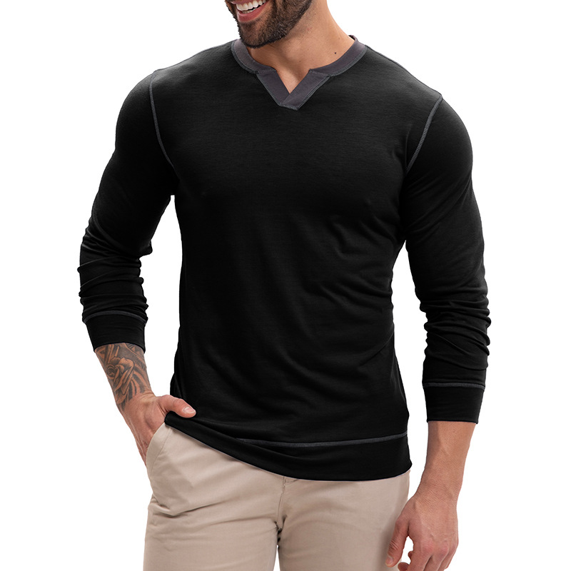 Men's V-neck Cotton Long-Sleeve T-Shirt Base Layer Top