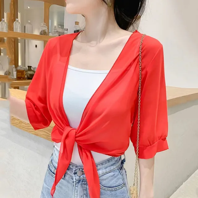 New Versatile Summer Thin Short Shawl Summer Coat Sun Protection Clothing Red - Shop at LoveMi