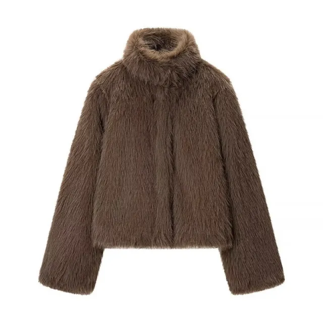 Thickened Warm Faux Fox fur Fur Coat With A Stand up Collar Tan - Shop at LoveMi