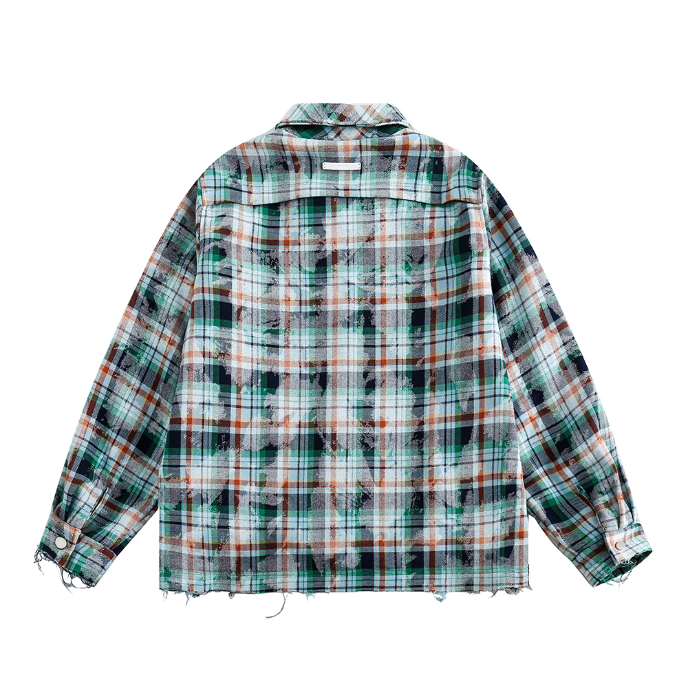 Distressed Plaid Long-sleeved Shirt For Men