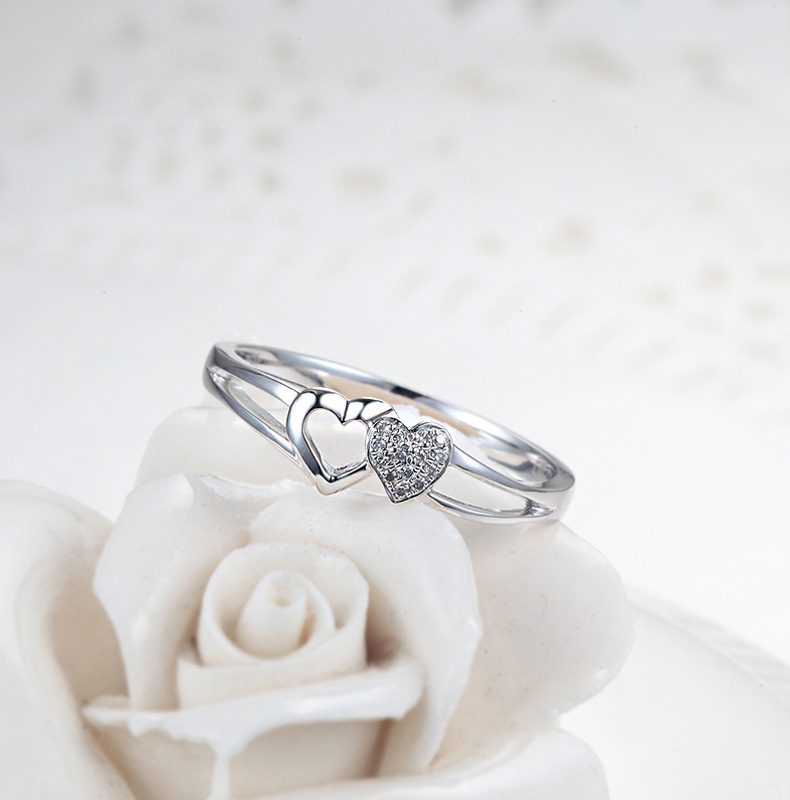 Creative Design Rhinestone Zircon Heart-shaped Ring