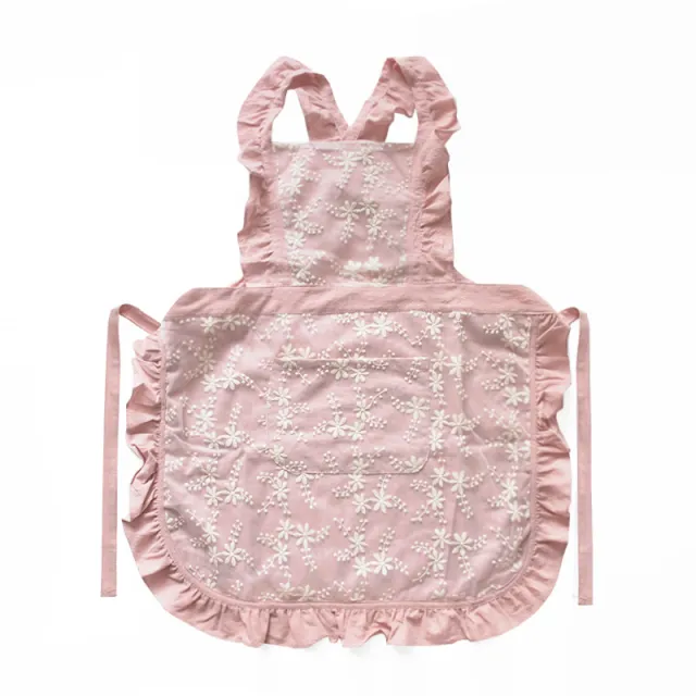 Kitchen Household Minimalist Cotton Linen Lace X Strap Apron Light Pink - Shop at LoveMi