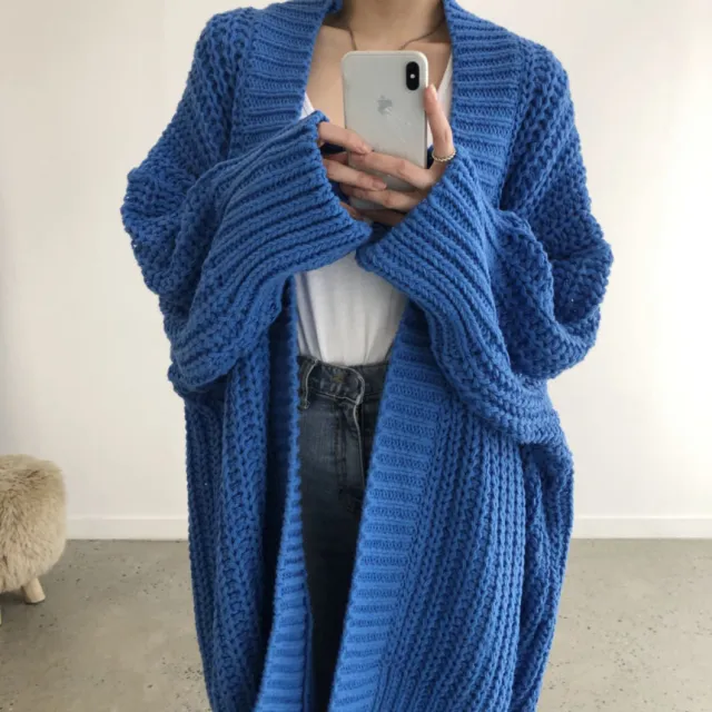Retro Korean Lazy Coat Loose Mid length Blue - Shop at LoveMi