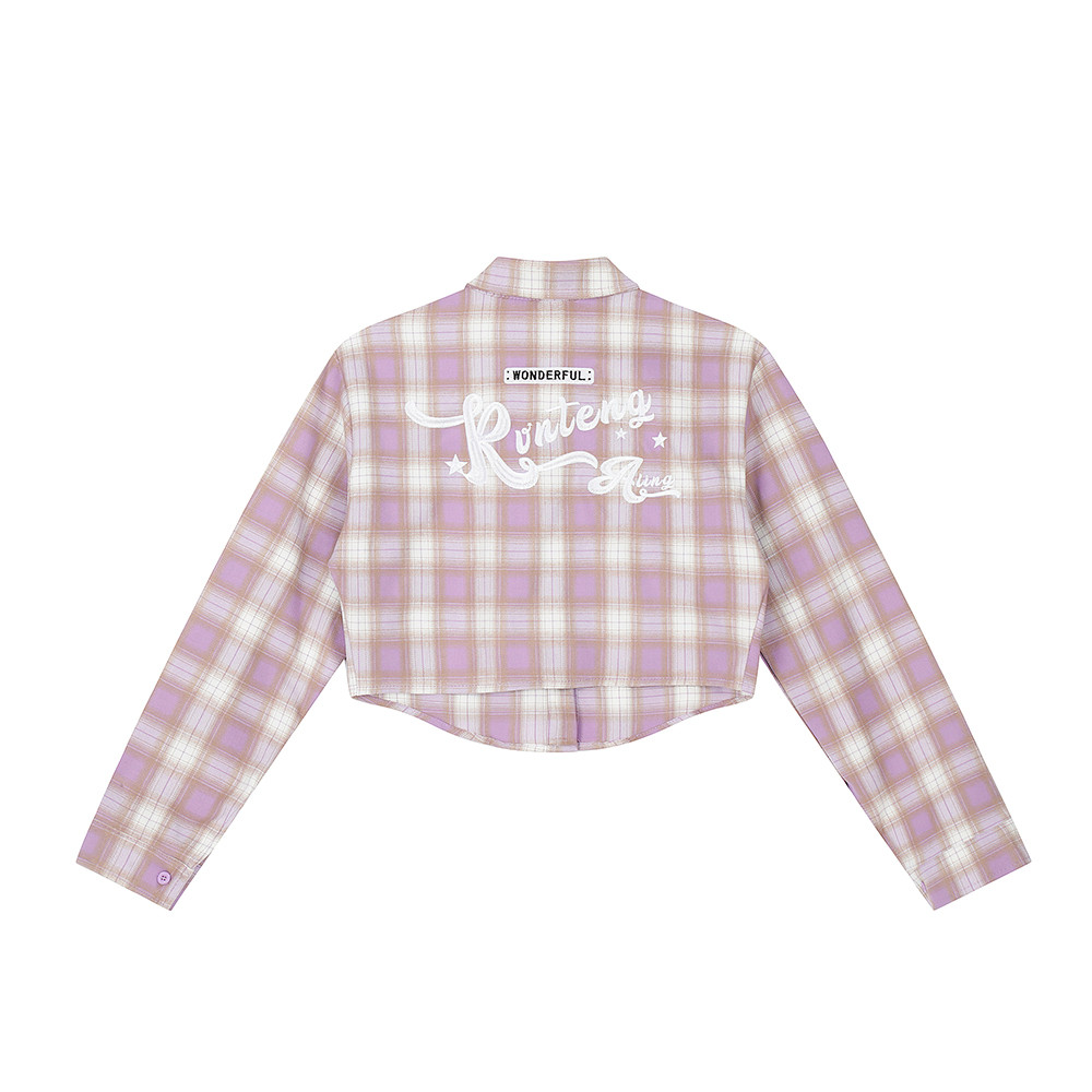Spring And Autumn Plaid Letters Embroidered Shirt Coat