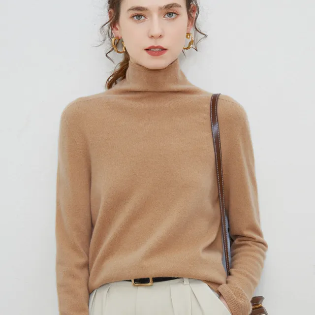New Women's Loose fit Ribbed Turtleneck Cropped Knit Pullover Sweater Golden Camel - Shop at LoveMi