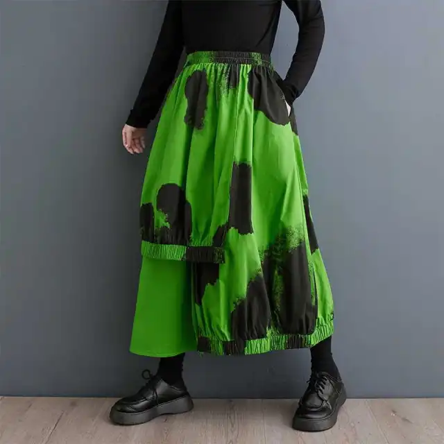 Artistic Loose Slimming Tie dyed Printed Irregular Personality All match Skirt Green - Shop at LoveMi