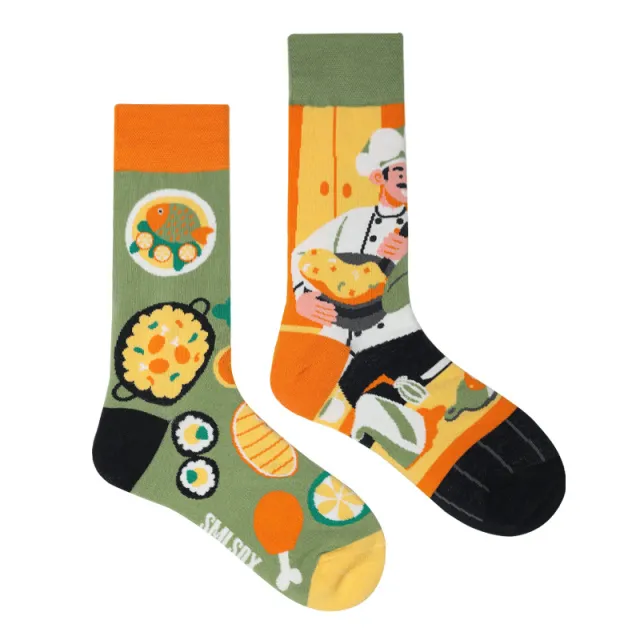 Men's And Women's Asymmetric AB Cartoon Food Illustration Trend Unmatched Color Socks Happy Kitchen - Shop at LoveMi