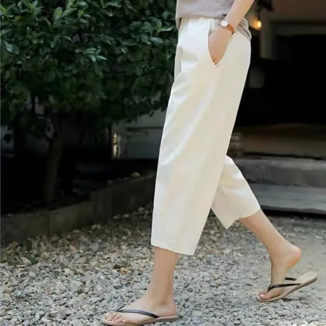 Cotton And Linen Trousers Loose Harem Pants High Waist White - Shop at LoveMi