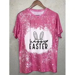 Women's T-shirt Fashion Printed Tie-dye Round Neck - Rose Red - View 1