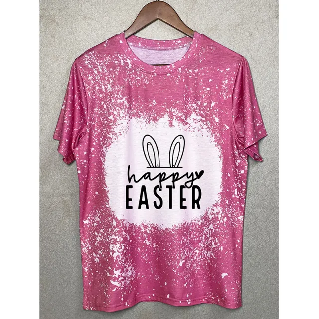 Women's T shirt Fashion Printed Tie dye Round Neck Rose Red - Shop at LoveMi