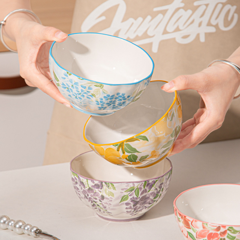 Japanese-style Creative Ceramic Bowl With Underglaze Coloring For Home Use