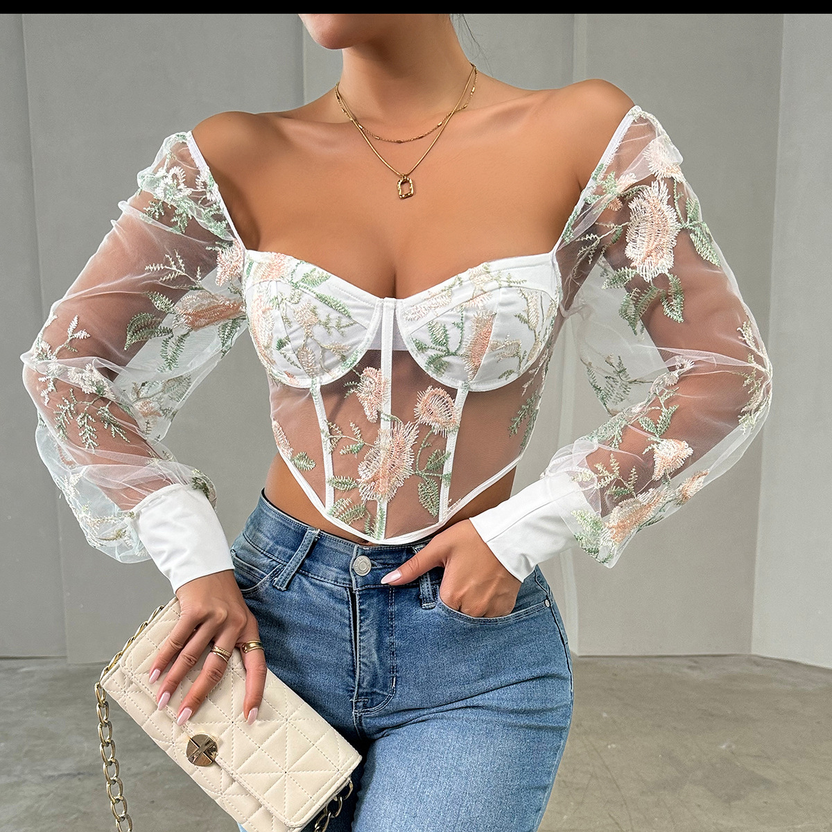Hot Girl Lace Sexy V-neck Women's Top