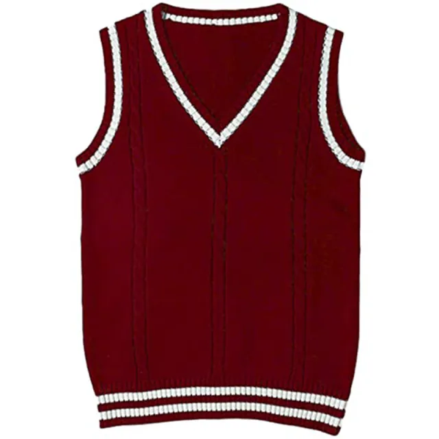 Women's Waistcoat V neck Striped Stitching Casual Knitted Sweater Wine - Shop at LoveMi