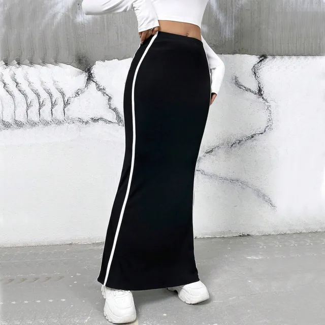 Female Elegant Contrasting Color Design Half Skirt Black - Shop at LoveMi