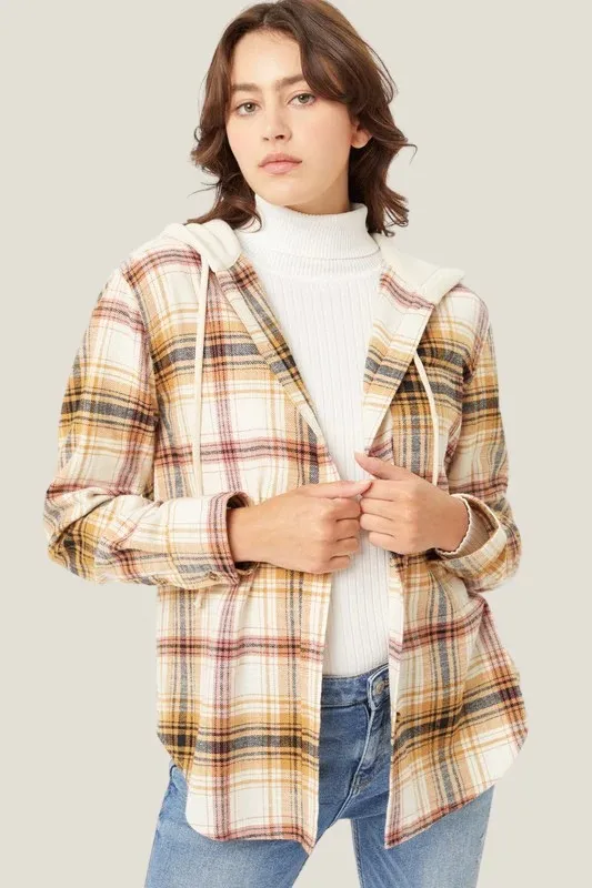 Hooded Breasted Casual Shirt Pullover Khaki - Shop at LoveMi