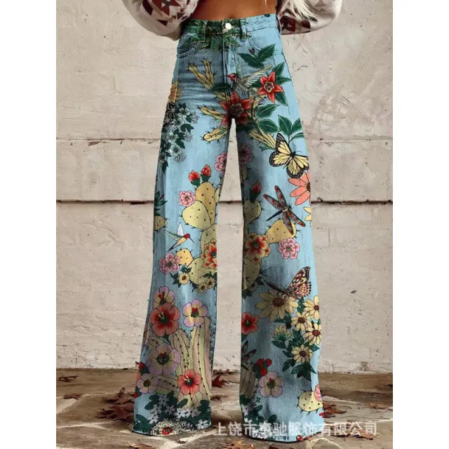 Thermal Transfer Bell bottom Pants Simulation Denim Trousers Loose Pants Z41 - Shop at LoveMi
