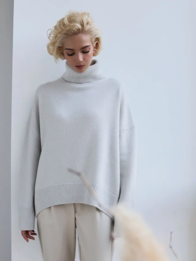 Autumn And Winter Loose Turtleneck European And American Sweater Granny Grey - Shop at LoveMi