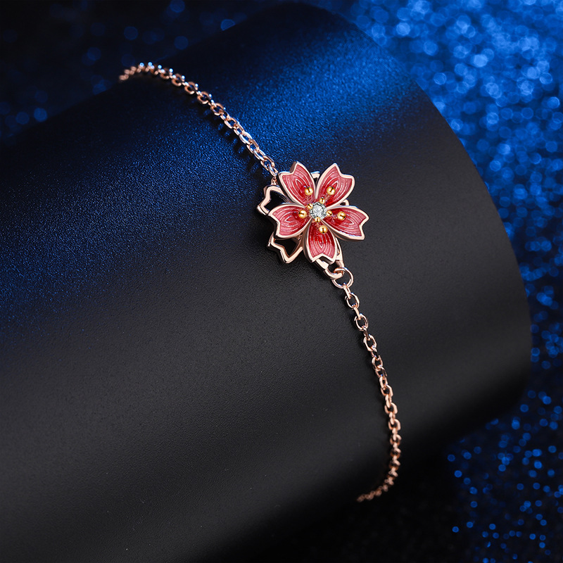 S925 Rotatable Sterling Silver Peach Blossom Bracelet