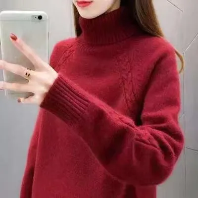 Women's Idle Style Turtleneck Sweater Red - Shop at LoveMi