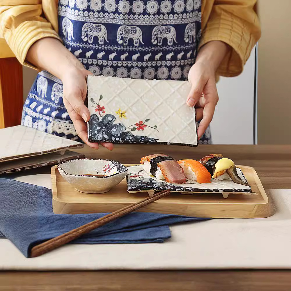 Japanese And Korean Household Tableware Porcelain Rice Bowl Mop Tray