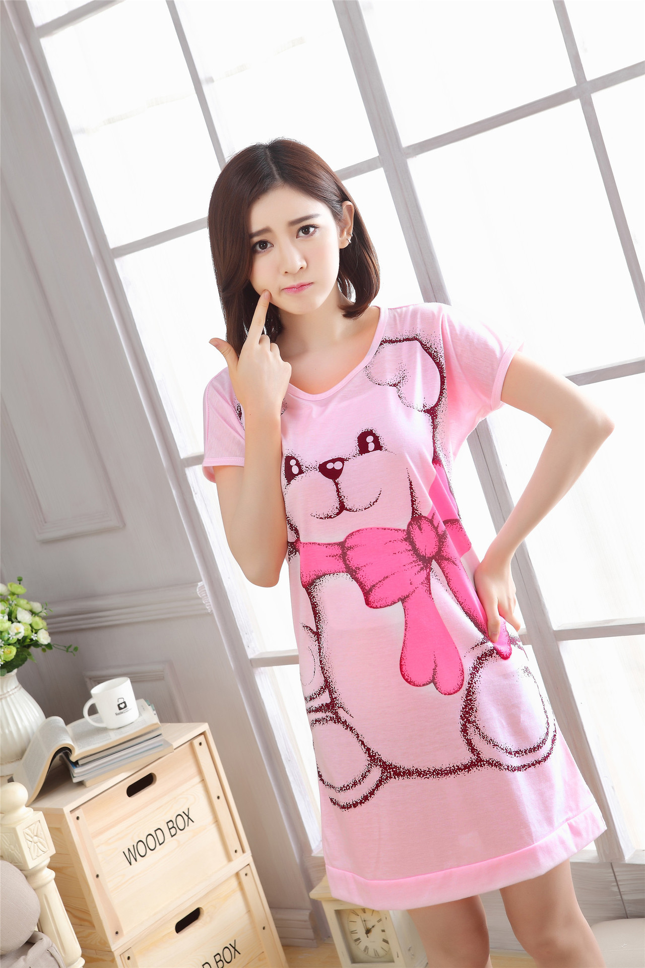 Summer Cotton Princess Short-sleeved Nightdress Cartoon Knitted Cotton