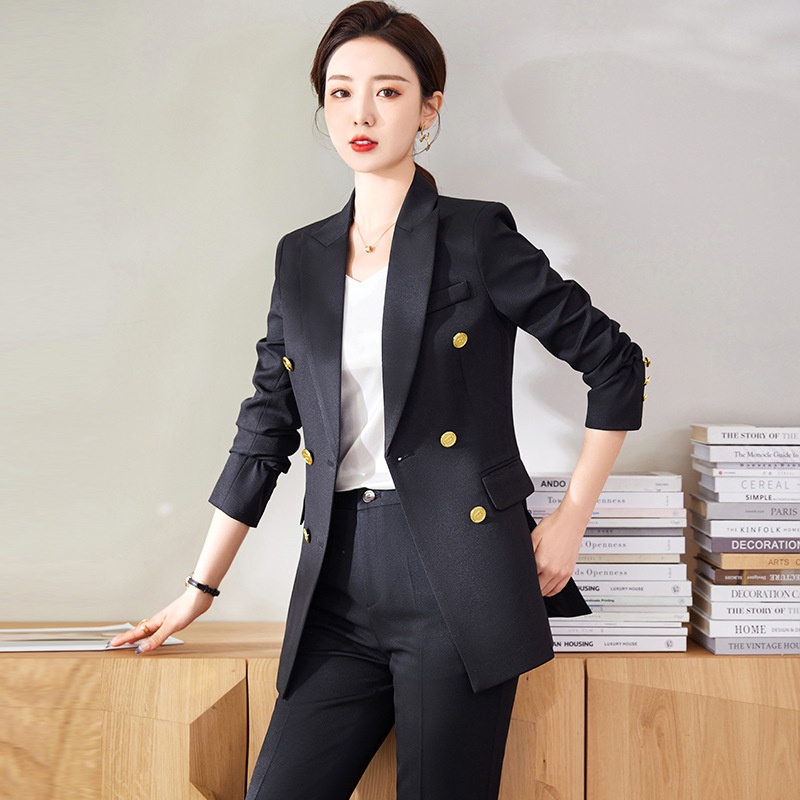 Women's Fashion Elegant Fried Street Double-breasted Slim Suit Cover Pants