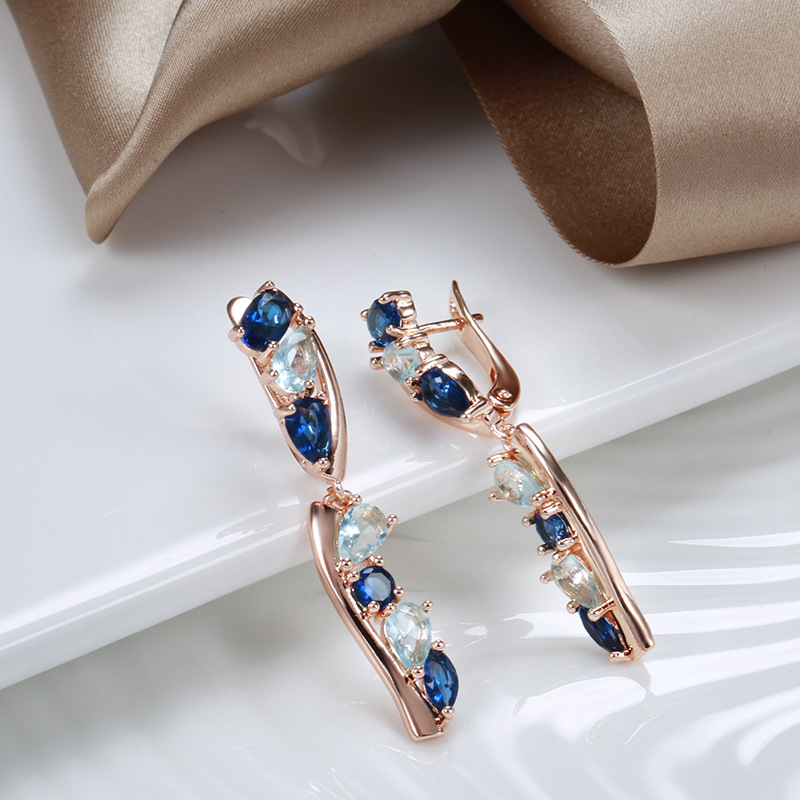 Women's Distinctive Rose Gold Fashion Simple Tassel Multi-color Zircon Earrings