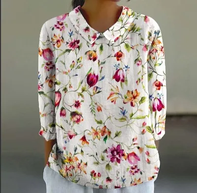 Women's Loose Casual Graffiti Printing Shirt - Xl2462Hyh3