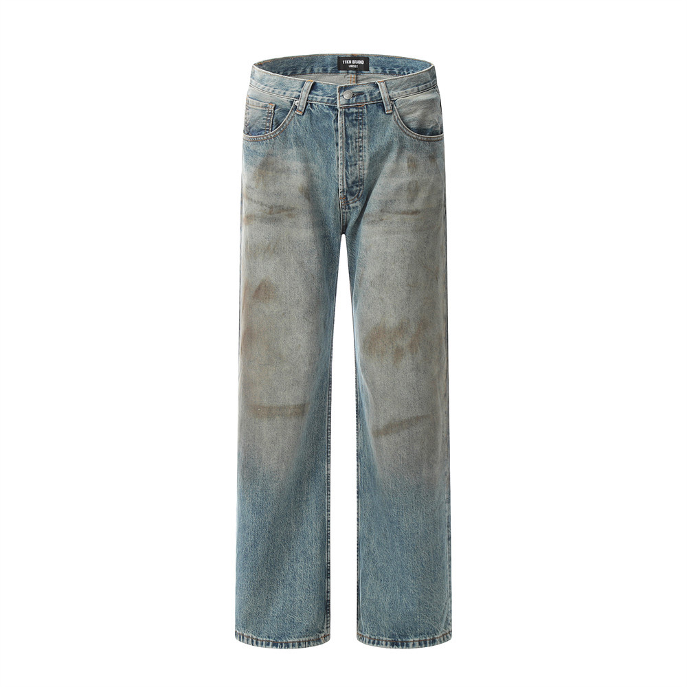 Washed Denim Mop Trousers Men