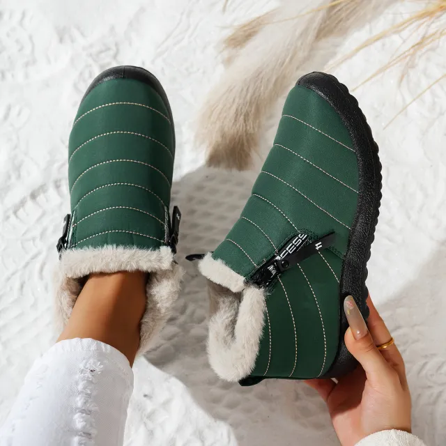 Waterproof Umbrella Cloth Snow Boots Low top Side Zipper Non slip Cotton padded Boots Green - Shop at LoveMi